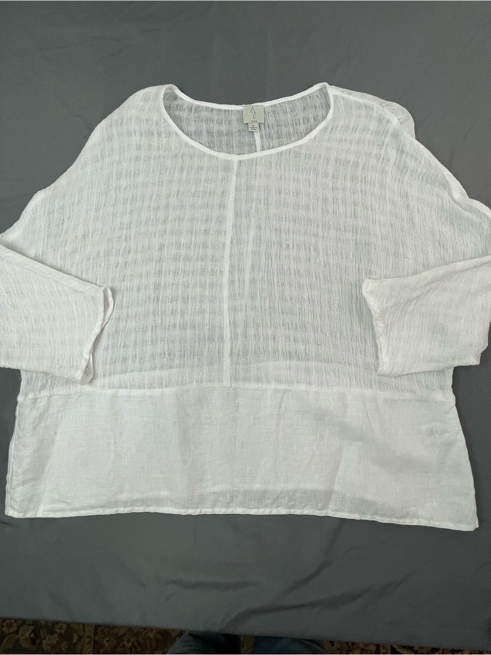 Joie White L Gauzy Linen Cotton Boxy Muslin Blouse Minimalist Lagenlook Boho
